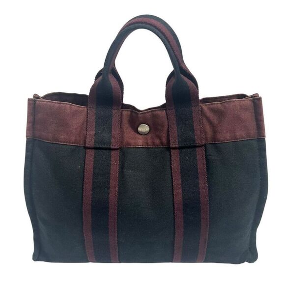 Hermès Fourre-Tout PM Black and Burgundy Canvas Tote Bag - Picture 13 of 13